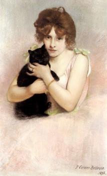Pierre Carrier-Belleuse : Young Ballerina Holding A Black Cat